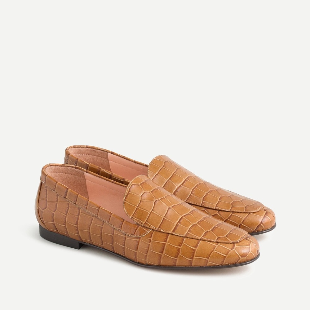 NEW J. Crew Cecile Smoking Slippers Croc-Embossed